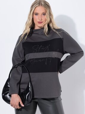 Ulla Popken "Stay Beautiful"Rhinestone Script Colorblock Sweatshirt Size US16/18